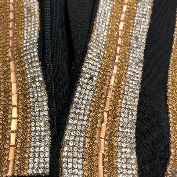 Fashion Nova Romper Black Gold Silver Rhinestone Studs Beads - Picture 2 of 10
